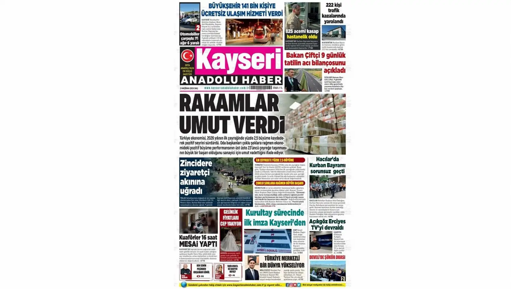 Kayseri gazetelerinde 2 Haziran Salı günü hangi başlıklar gündem oldu?