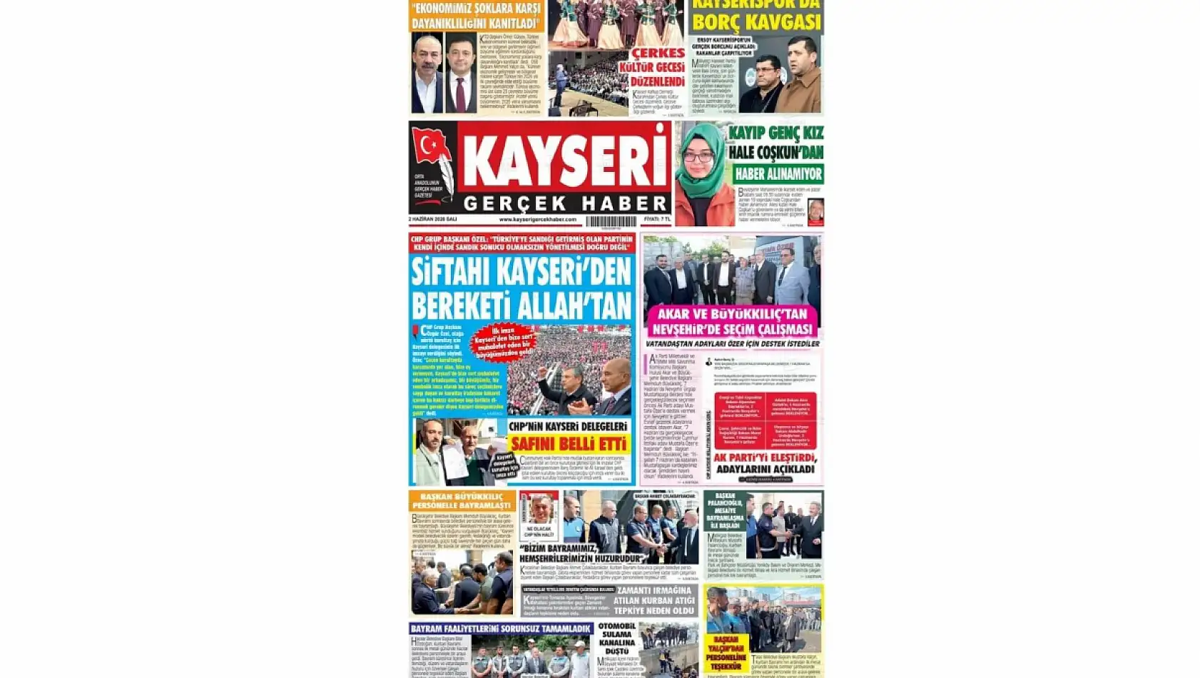 Kayseri gazetelerinde 2 Haziran Salı günü hangi başlıklar gündem oldu?