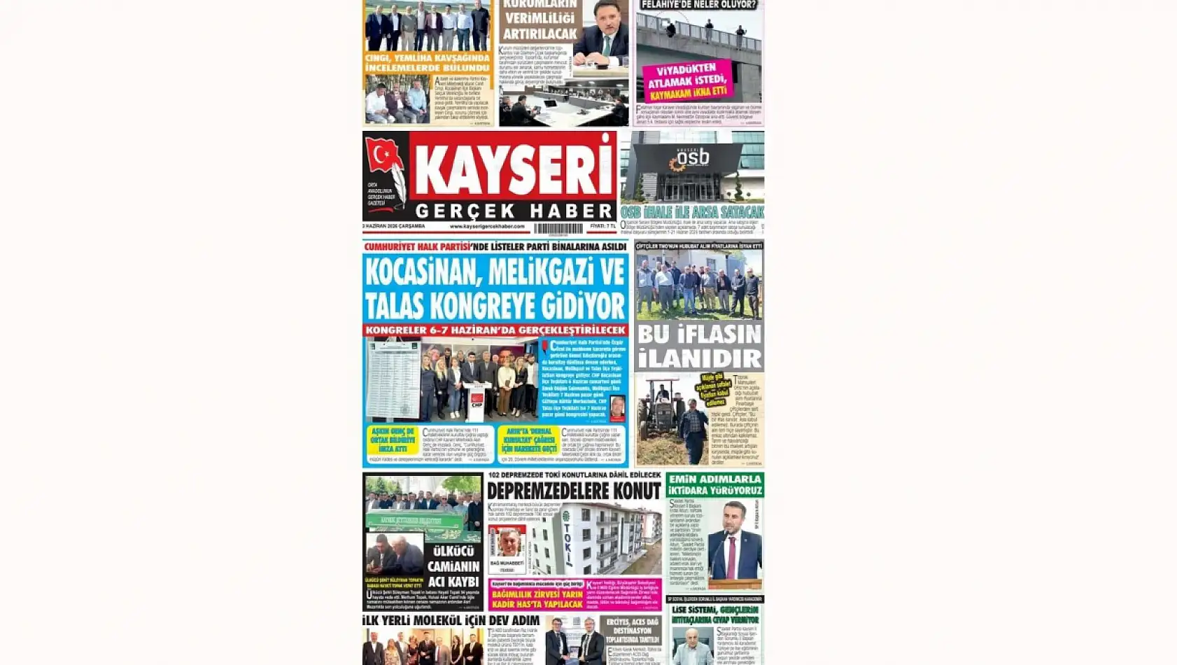 Kayseri Gazetelerinde 3 Haziran Çarşamba günü öne çıkan başlıklar…