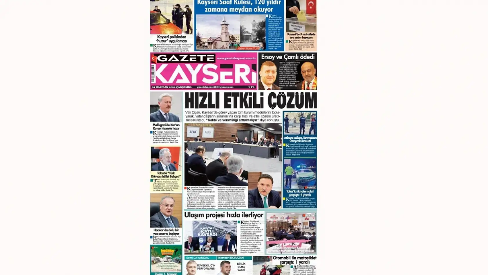 Kayseri Gazetelerinde 3 Haziran Çarşamba günü öne çıkan başlıklar…