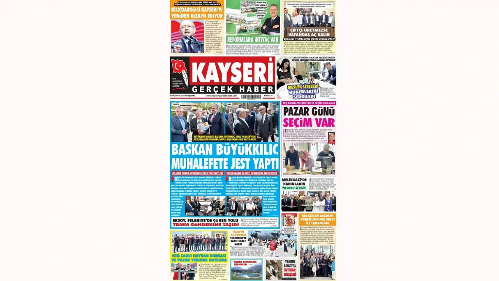 Kayseri Gazetelerinde 4 Haziran Perşembe günü öne çıkan başlıklar…