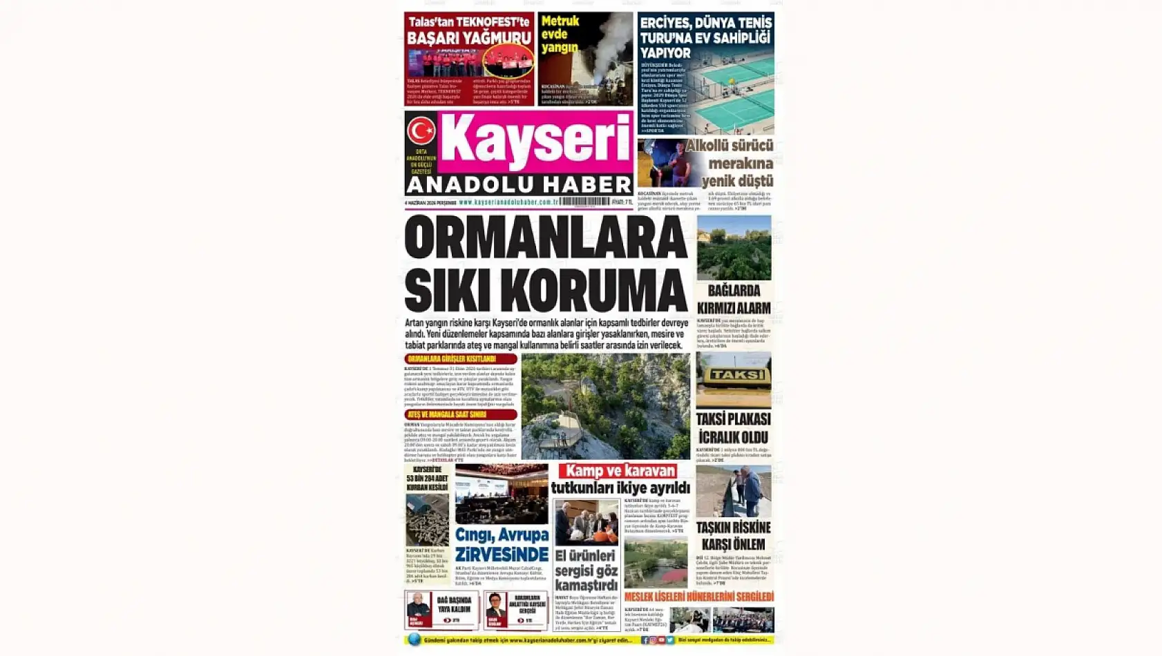 Kayseri Gazetelerinde 4 Haziran Perşembe günü öne çıkan başlıklar…