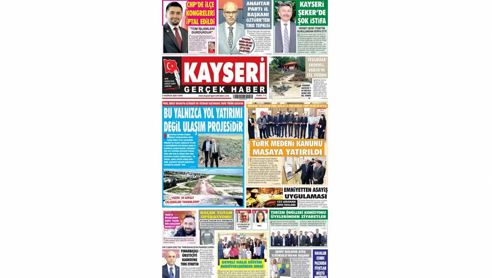 Kayseri yerel gazetelerinin 5 Haziran manşeti: Hububat krizi, Kiralık Otogar, Ulaşım Projesi…