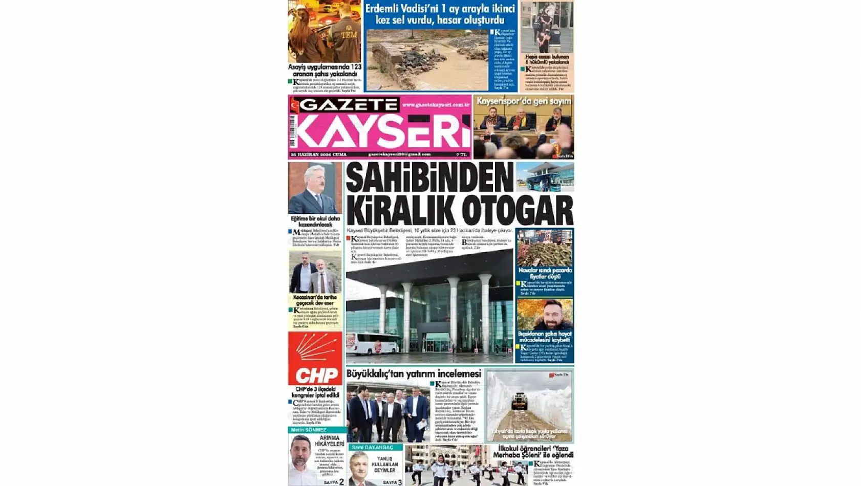 Kayseri yerel gazetelerinin 5 Haziran manşeti: Hububat krizi, Kiralık Otogar, Ulaşım Projesi…