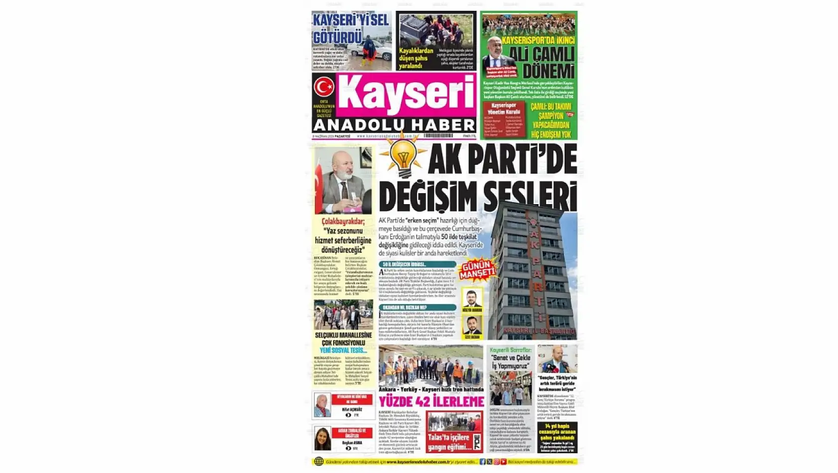 Kayseri gazetelerinde 8 Haziran Pazartesi günü hangi başlıklar gündem oldu?