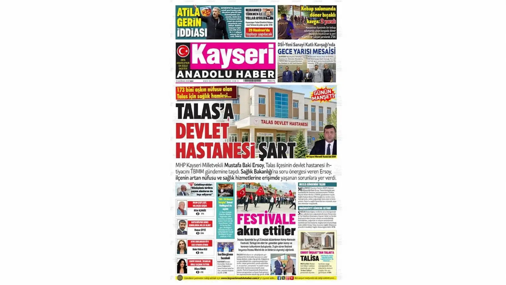 Kayseri Gazetelerinde 9 Haziran Salı günü öne çıkan başlıklar…