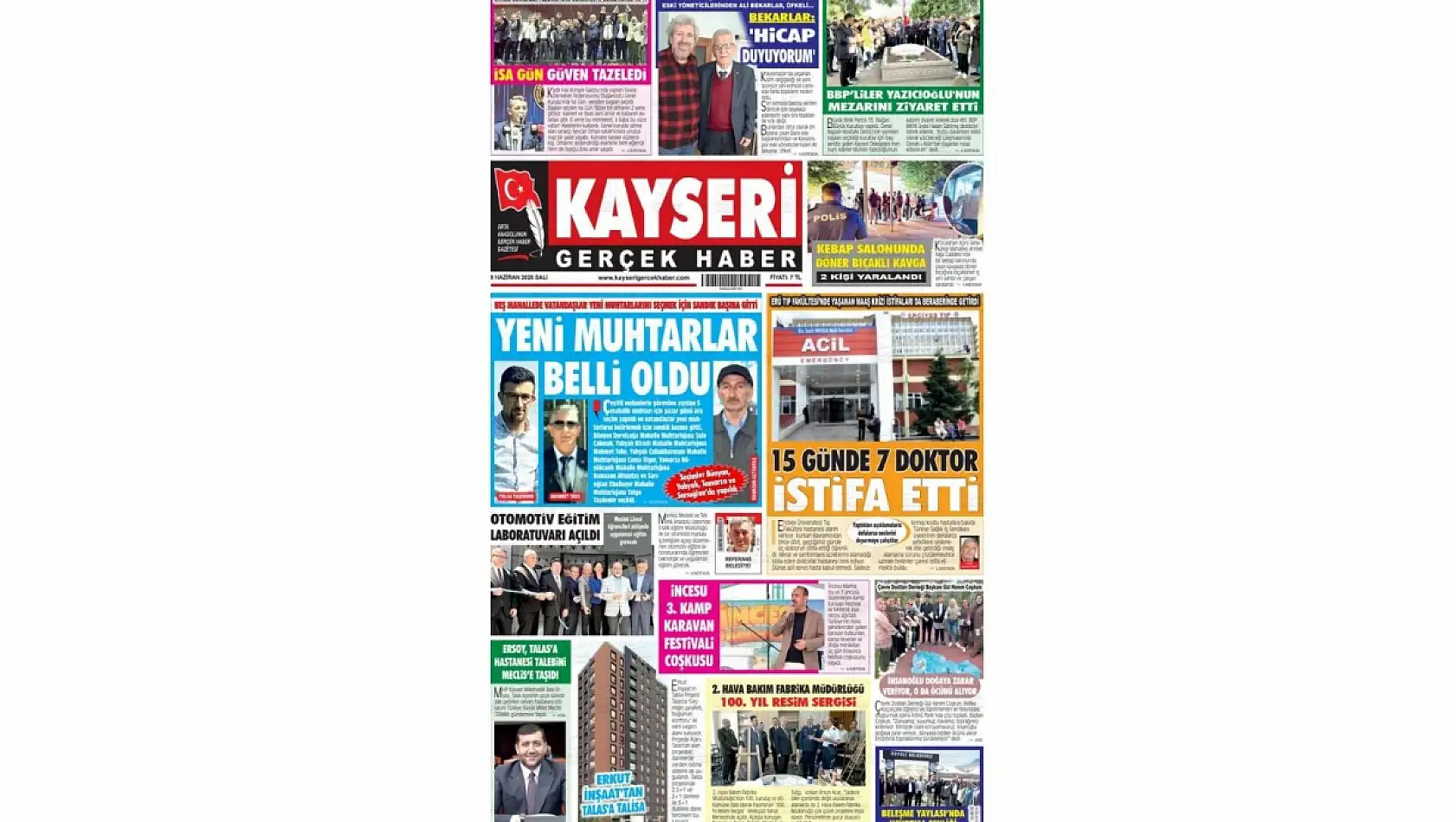 Kayseri Gazetelerinde 9 Haziran Salı günü öne çıkan başlıklar…