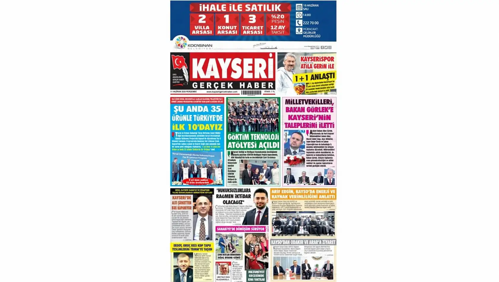 Kayseri gazetelerinde 11 Haziran Perşembe günü hangi başlıklar gündem oldu?