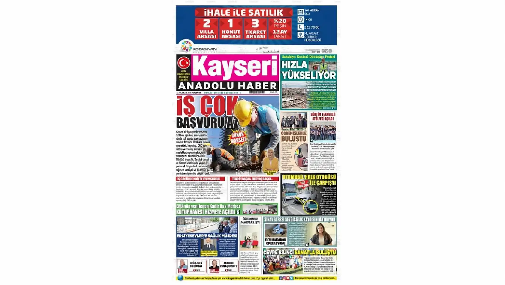 Kayseri gazetelerinde 11 Haziran Perşembe günü hangi başlıklar gündem oldu?