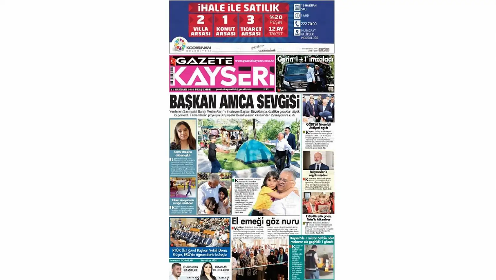 Kayseri gazetelerinde 11 Haziran Perşembe günü hangi başlıklar gündem oldu?