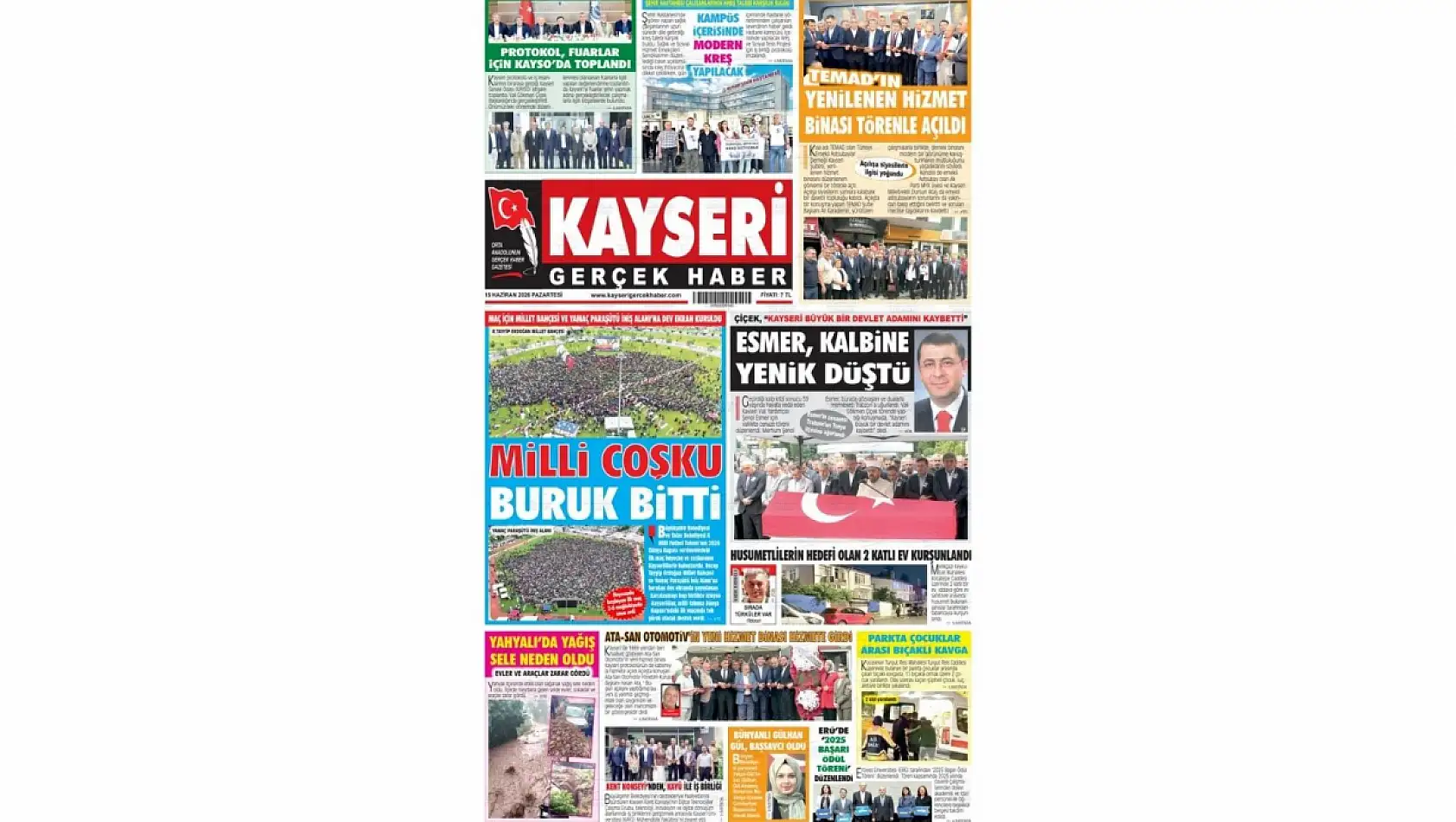 Kayseri'de 15 Haziran sabahına dikkat çeken manşetler: Kene istilası, milli coşku...