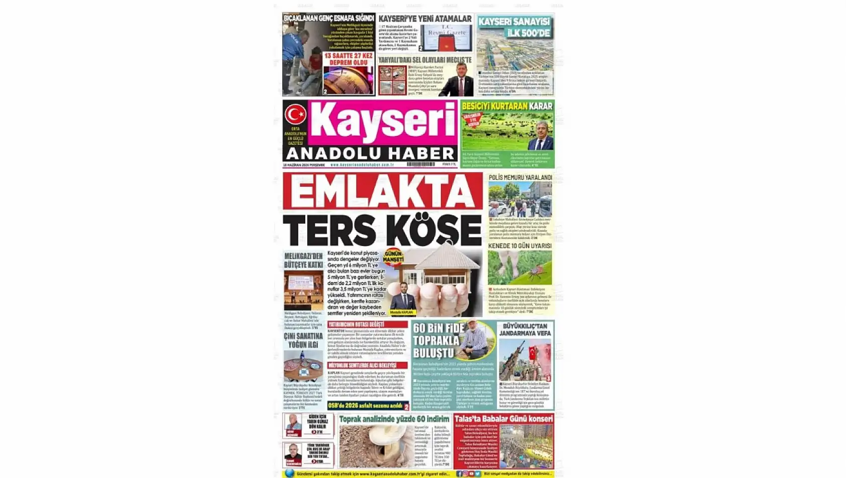 Kayseri Gazetelerinde 18 Haziran Perşembe günü öne çıkan başlıklar…
