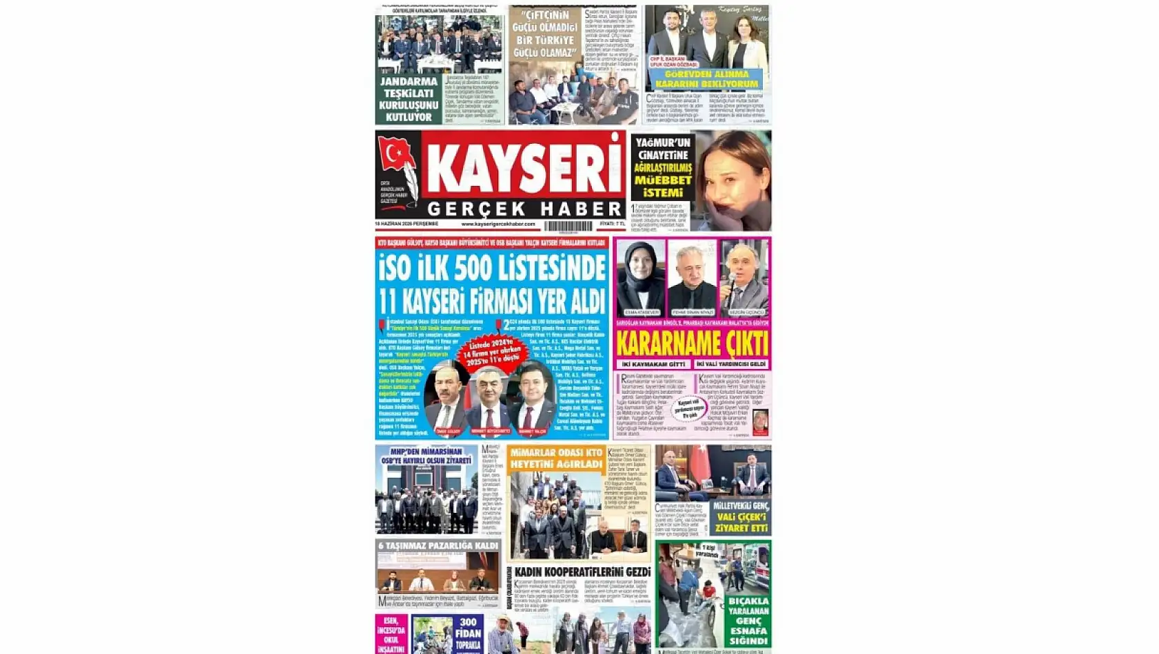 Kayseri Gazetelerinde 18 Haziran Perşembe günü öne çıkan başlıklar…