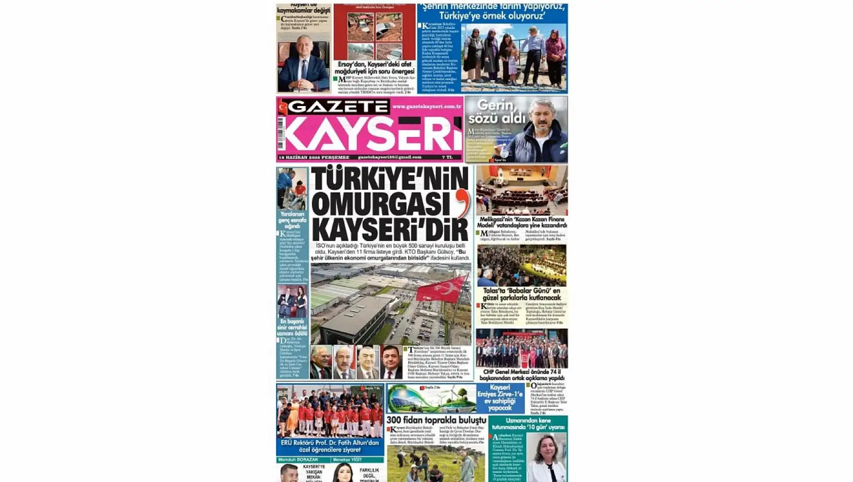 Kayseri Gazetelerinde 18 Haziran Perşembe günü öne çıkan başlıklar…