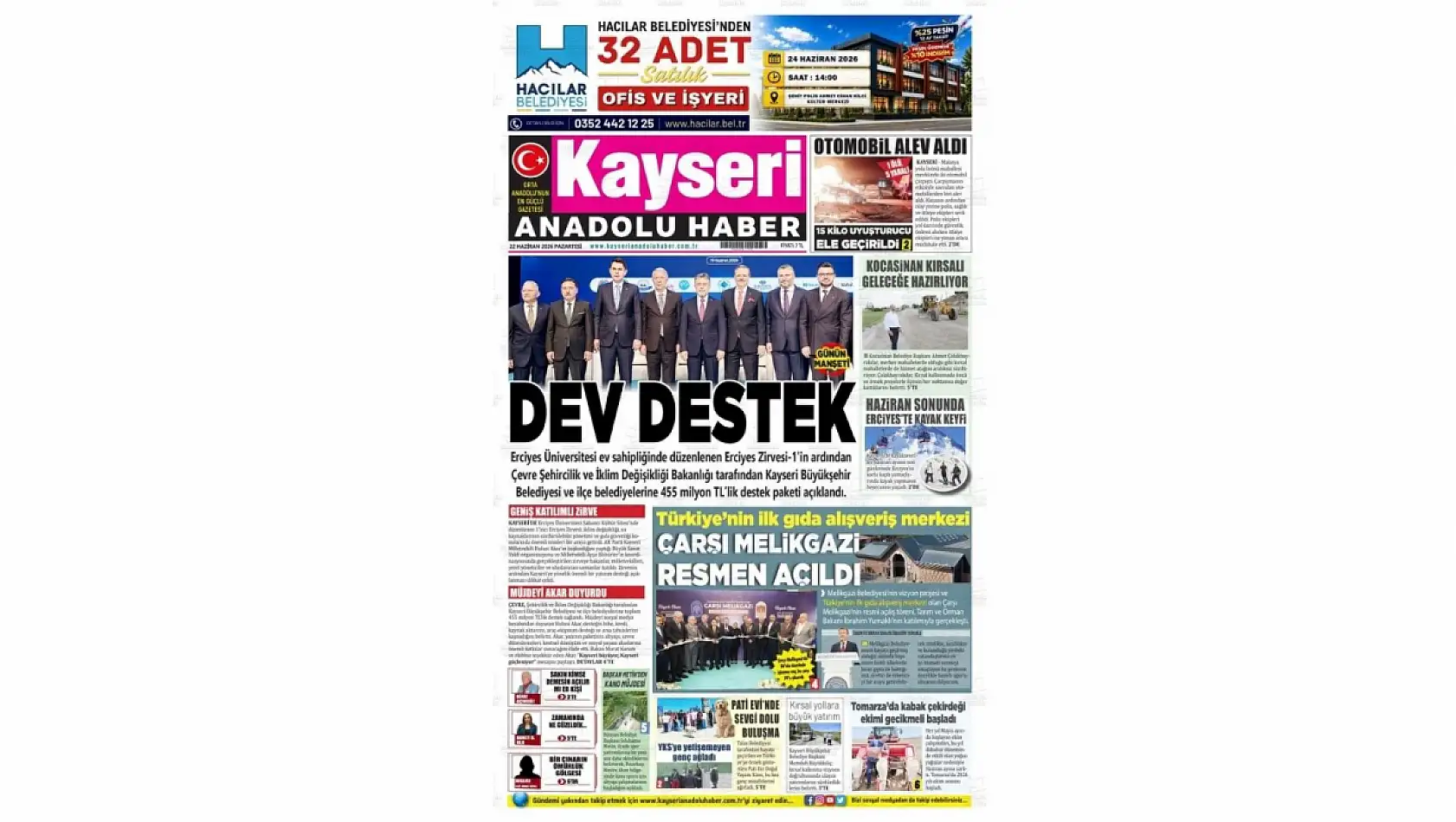Kayseri gazeteleri 22 Haziran Pazartesi sabahına hangi manşetlerle çıktı?