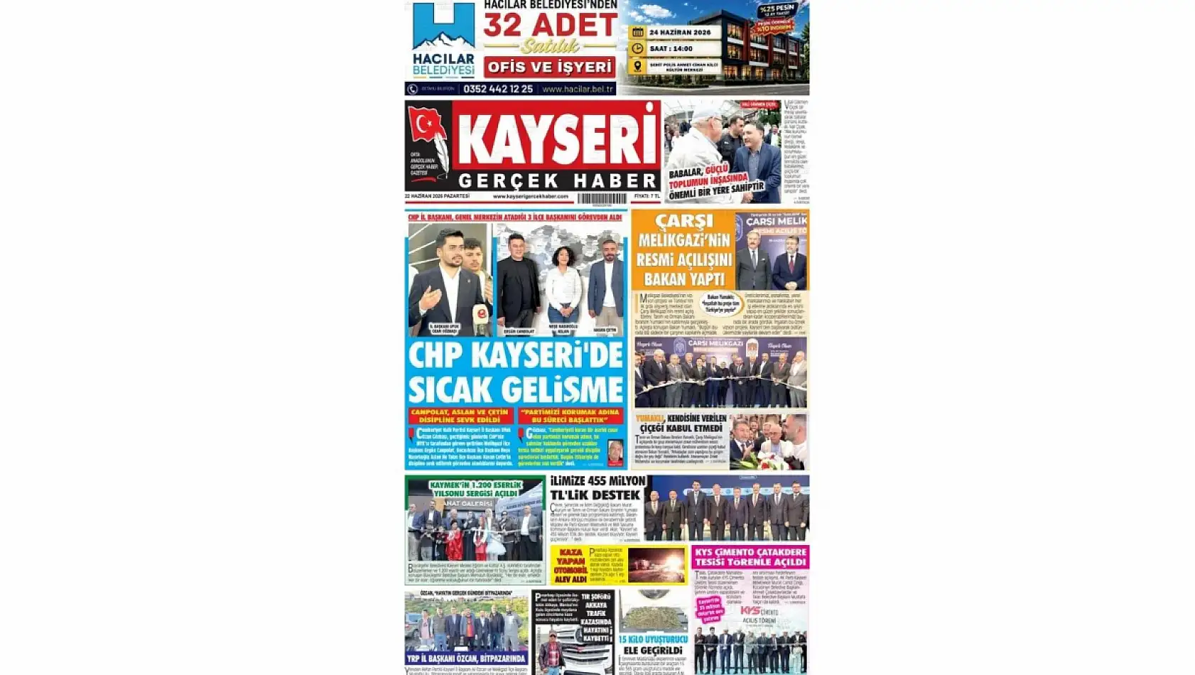 Kayseri gazeteleri 22 Haziran Pazartesi sabahına hangi manşetlerle çıktı?