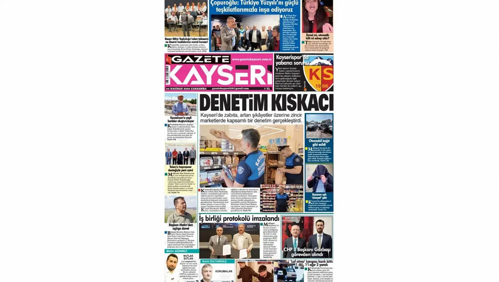 Kayseri Gazetelerinde 24 Haziran Çarşamba günü öne çıkan başlıklar…