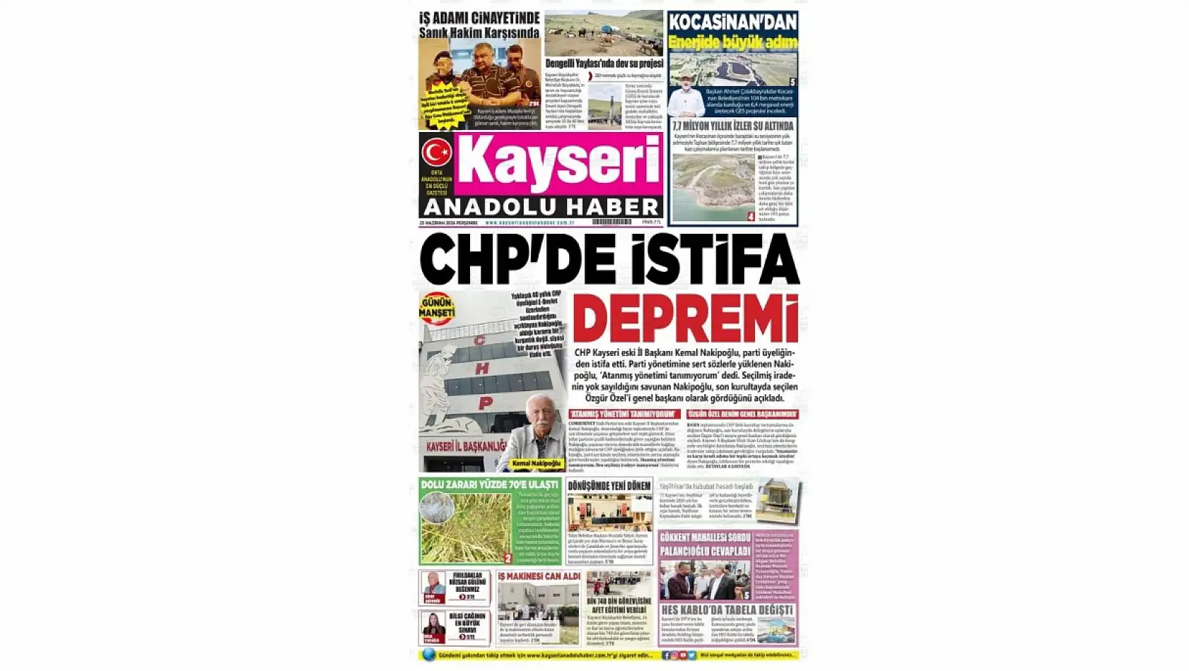 Kayseri Gazetelerinde 25 Haziran Perşembe günü manşet tek: CHP Kayseri!