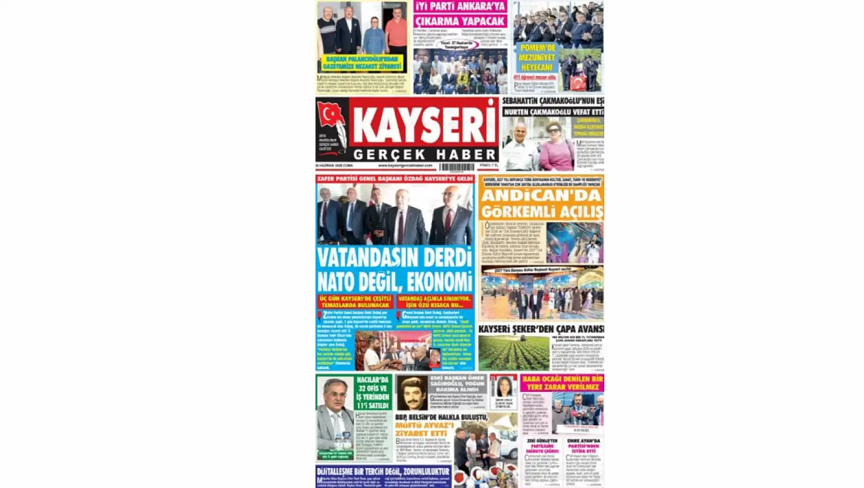 Kayseri Gazetelerinde 26 Haziran Cuma günü öne çıkan başlıklar…