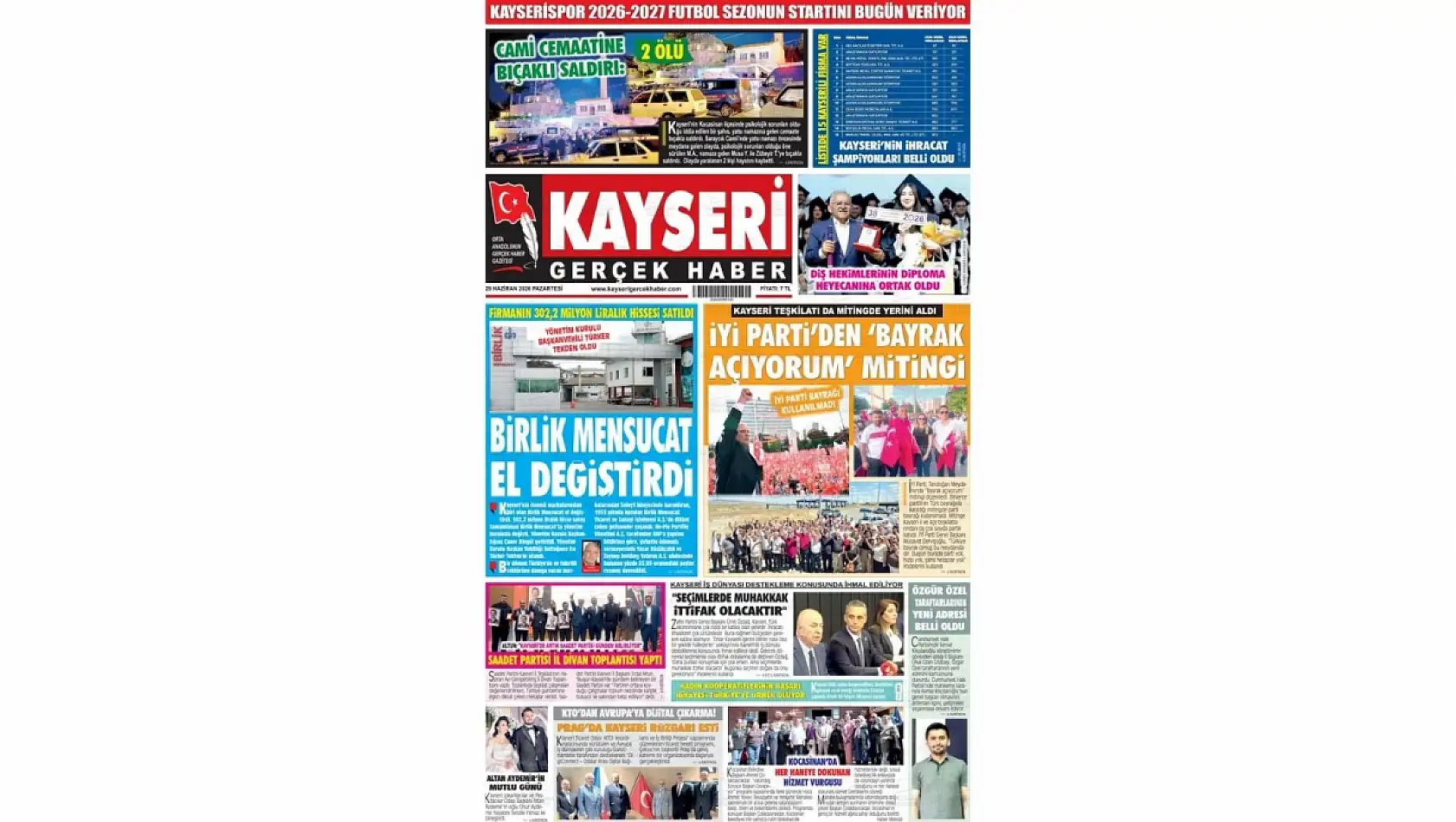Kayseri yerel gazeteleri 29 Haziran sabahına hangi manşetlerle çıktı?