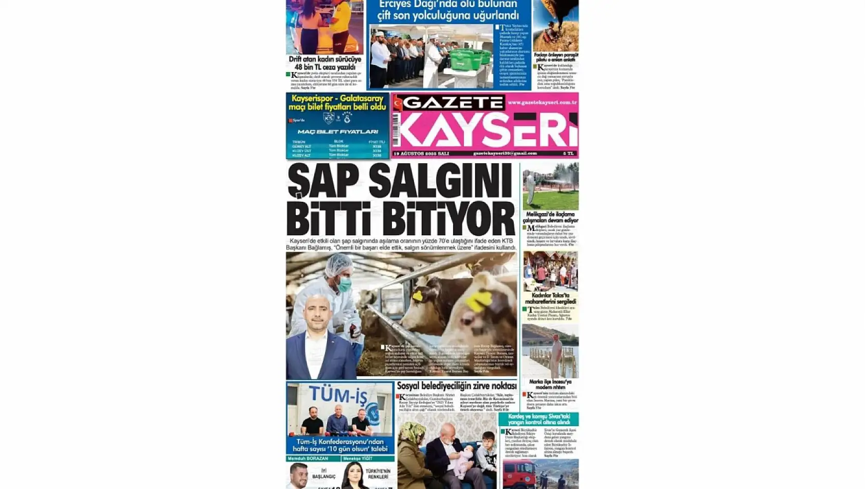 Kayseri Gazetelerinde 19 Ağustos Salı gündemi –  Şap hastalığı ve CHP'de kazan kaynıyor!