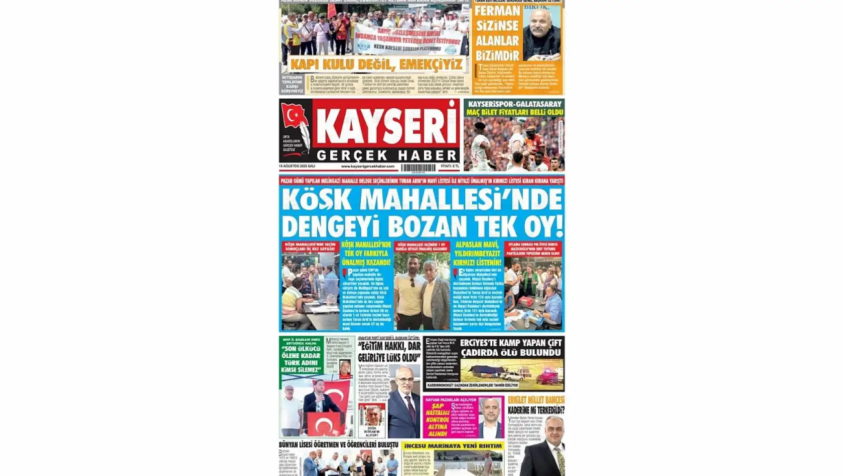 Kayseri Gazetelerinde 19 Ağustos Salı gündemi –  Şap hastalığı ve CHP'de kazan kaynıyor!