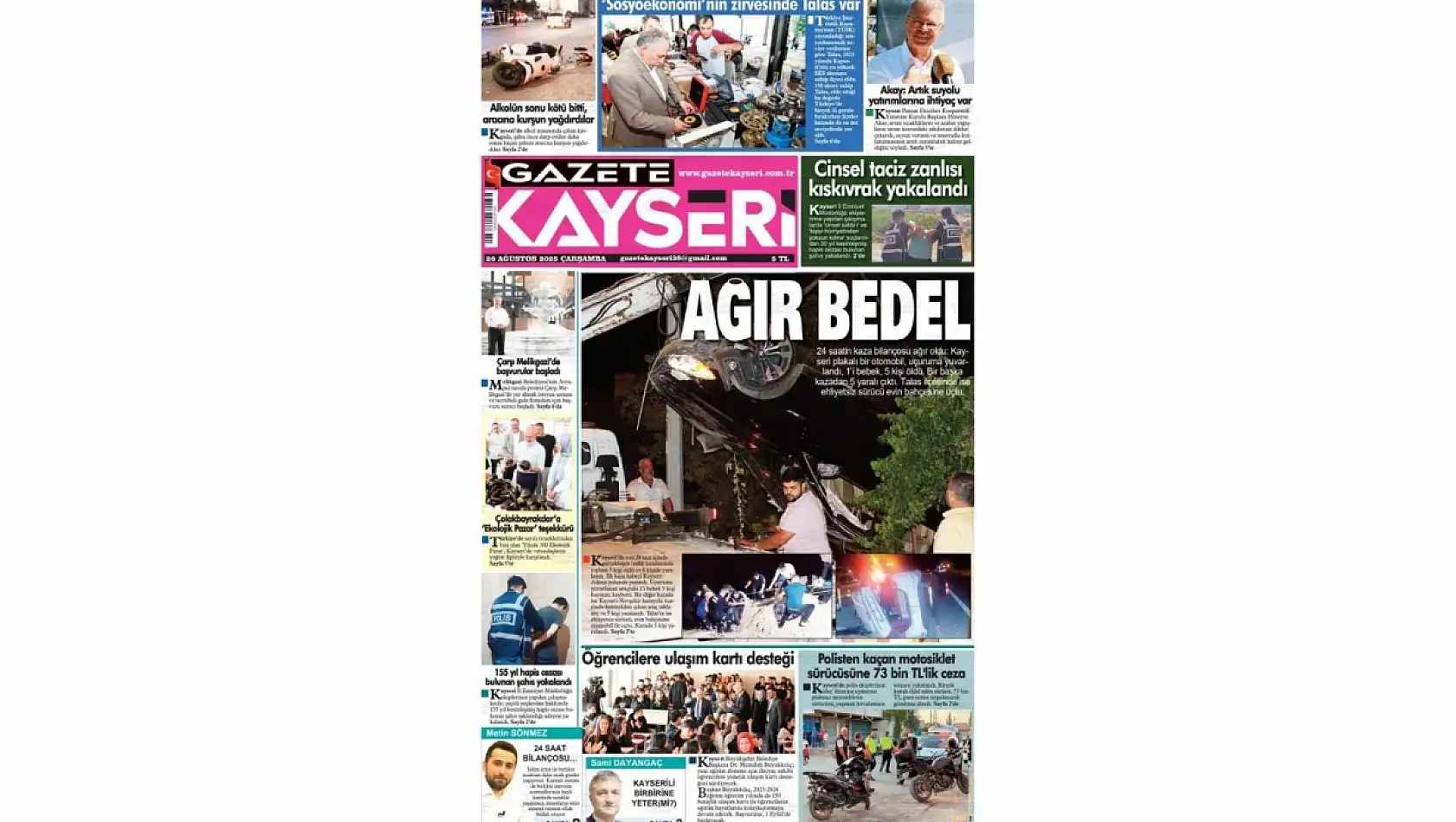 Kayseri gazeteleri 20 Ağustos Çarşamba gündemi – İşte öne çıkan manşetler!