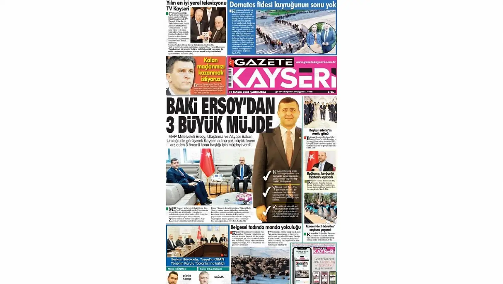 Kayseri Gazetelerinde 7 Mayıs Çarşamba gündemi – İşte basında öne çıkan manşetler...