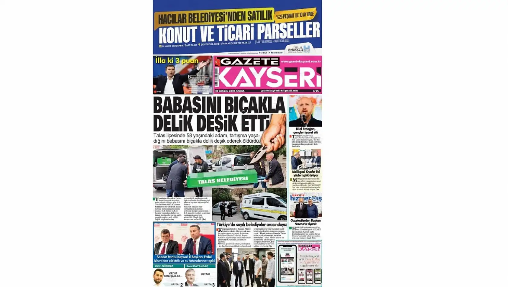 Kayseri Gazeteleri 9 Mayıs Cuma gündemi -  İşte yerel basında öne çıkan manşetler...