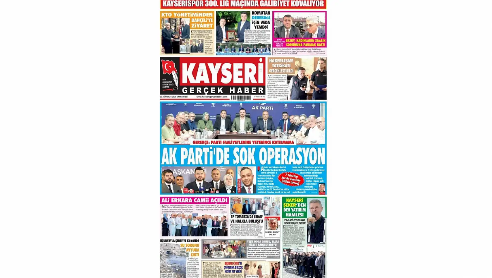 Kayseri Gazetelerinde 23 Ağustos Cumartesi gündemi – İstifalar ve yatırımlar...