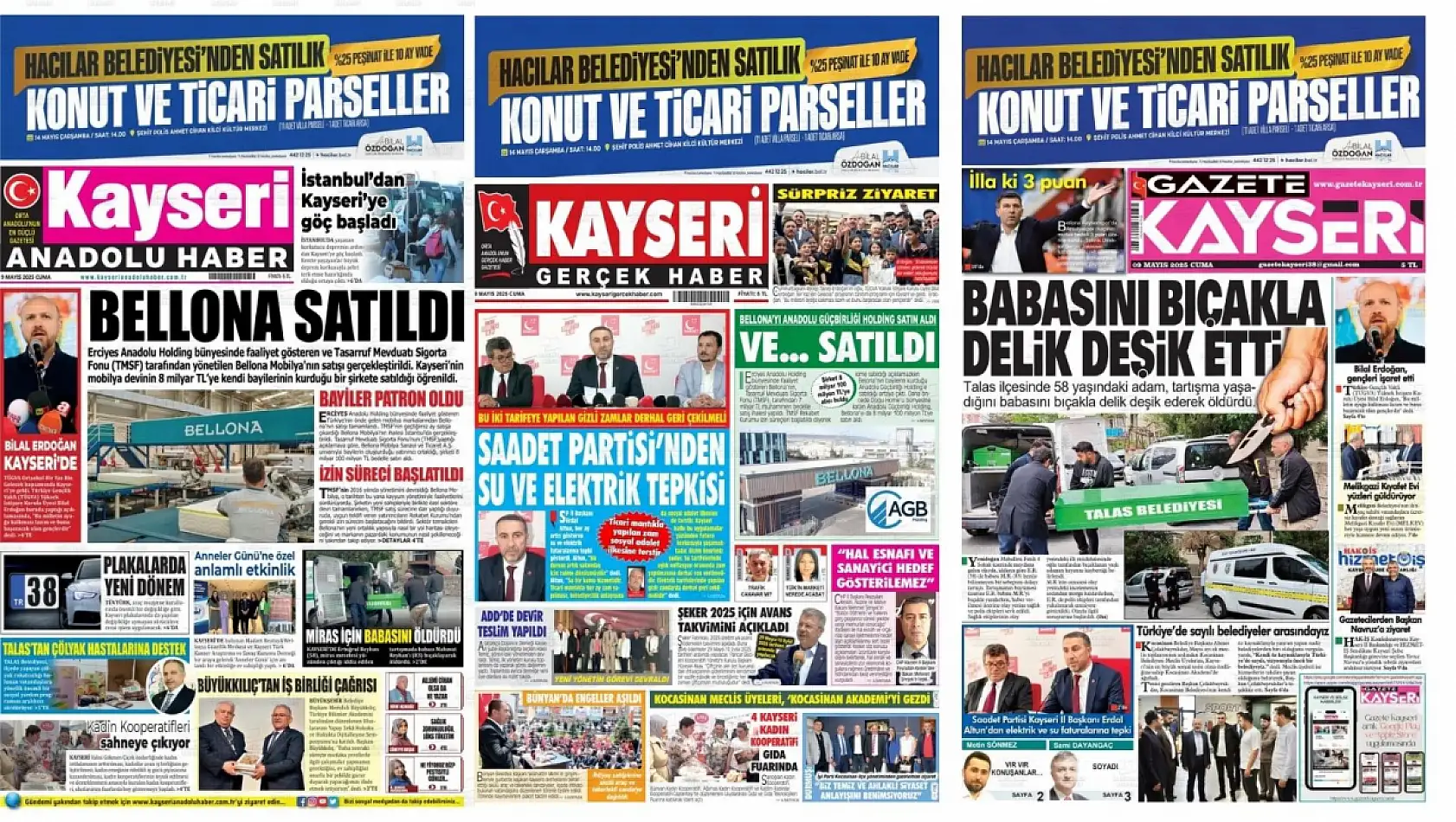 Kayseri Gazeteleri 9 Mayıs Cuma gündemi -  İşte yerel basında öne çıkan manşetler...