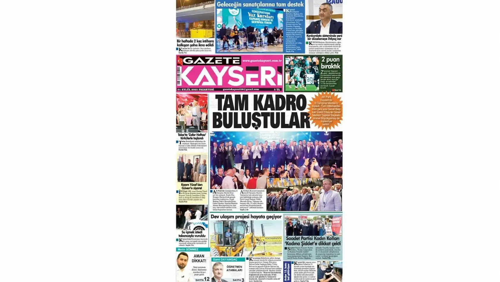 Kayseri gazeteleri 1 Eylül Pazartesi gündemi – İşte öne çıkan manşetler!