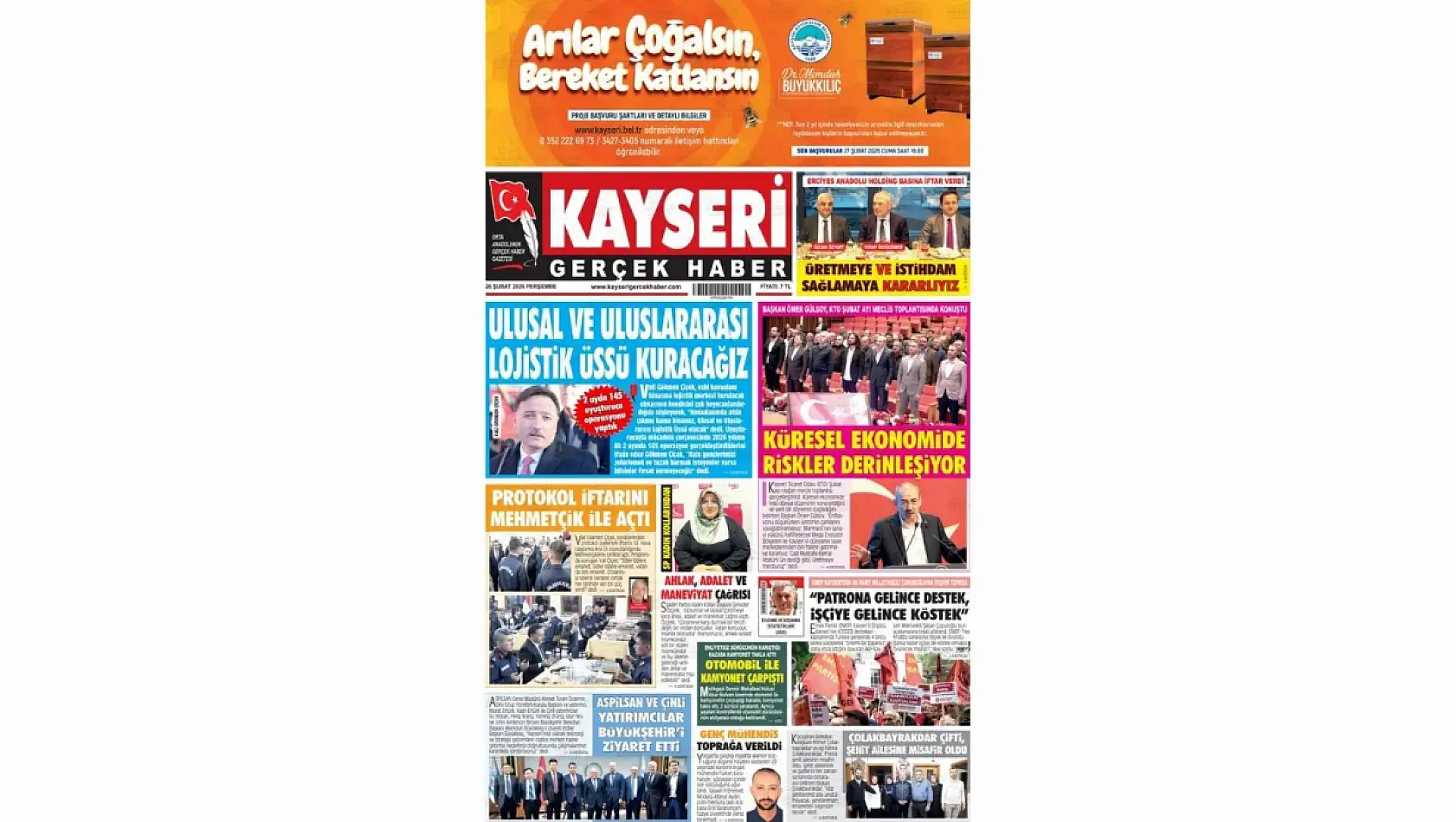 Vali Çiçek ve Gülsoy, yerel gazetelerin manşetini belirledi - 26 Şubat 2026