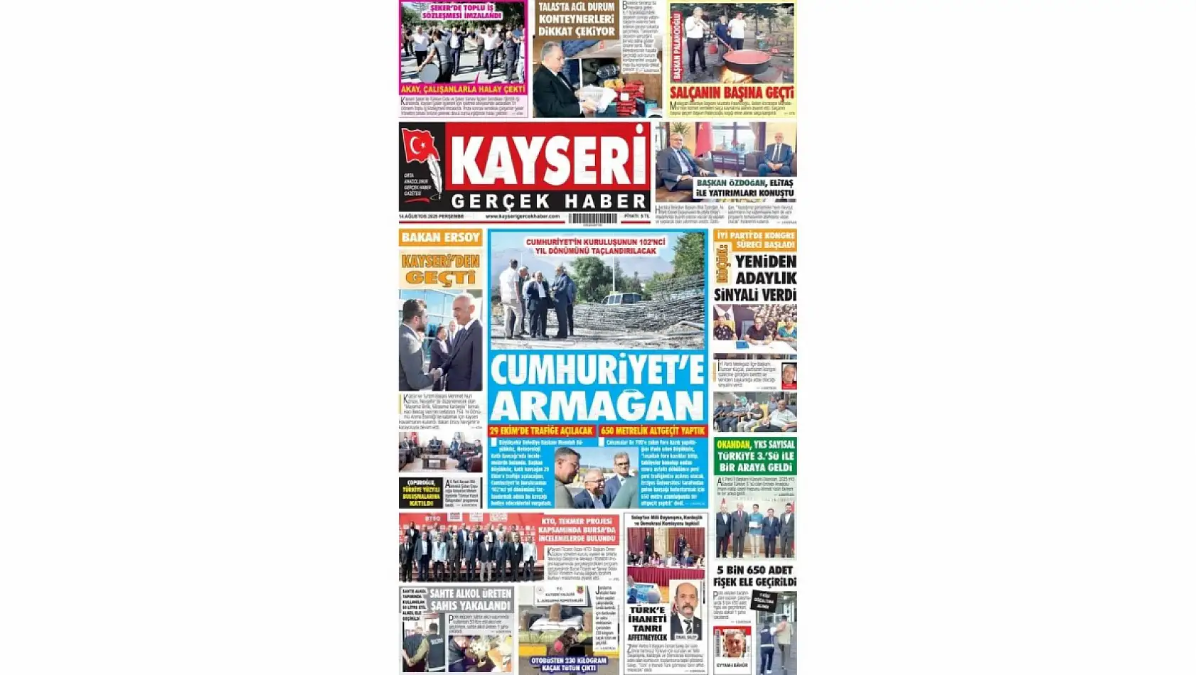 Kayseri Gazetelerinde 14 Ağustos Perşembe gündemi –  Meteoroloji Katlı Kavşak ve Yurt ücretlerine zam!