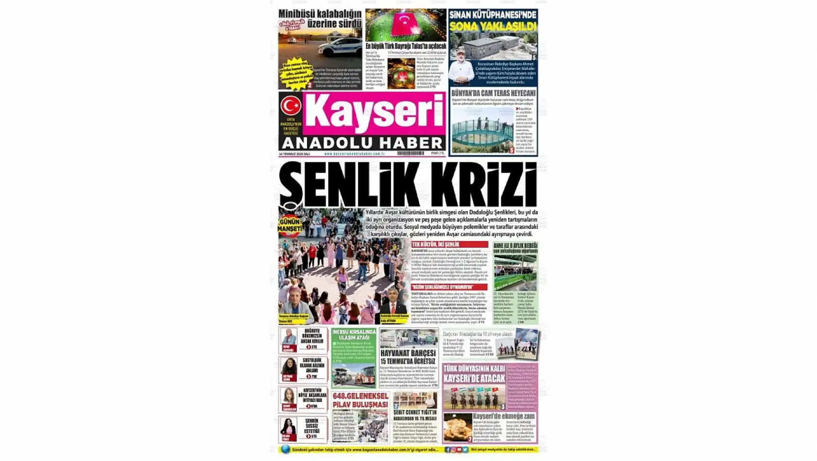 Kayseri yerel gazeteleri 14 Temmuz sabahına hangi manşetlerle çıktı?