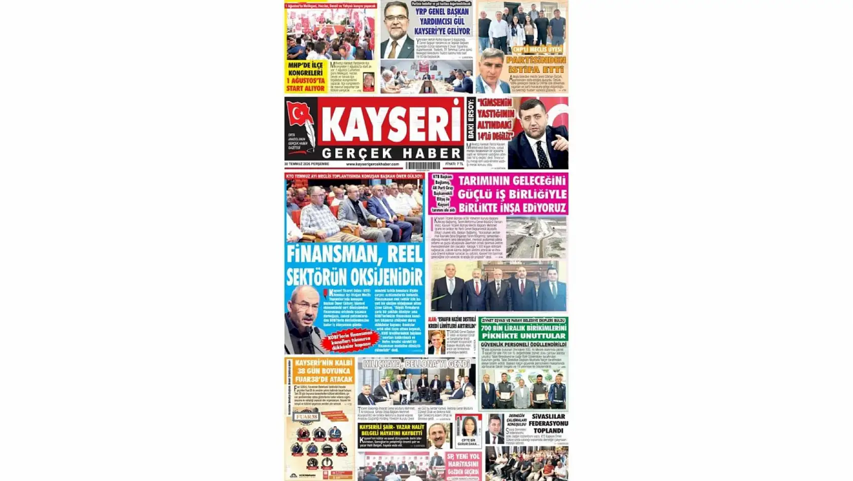 Kayseri yerel gazeteleri 30 Temmuz sabahına hangi manşetlerle çıktı?