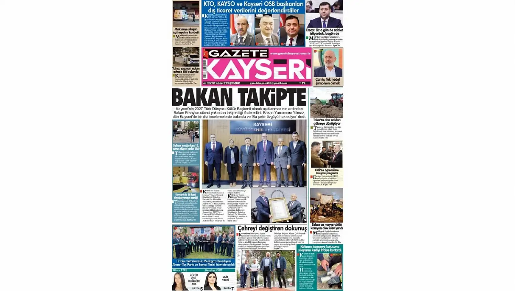 Kayseri yerel gazeteleri 1 Ekim sabahına hangi manşetlerle çıktı?