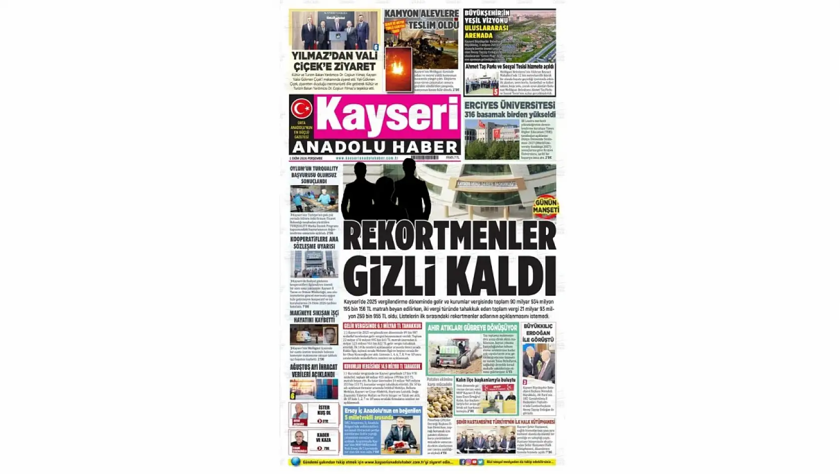 Kayseri yerel gazeteleri 1 Ekim sabahına hangi manşetlerle çıktı?