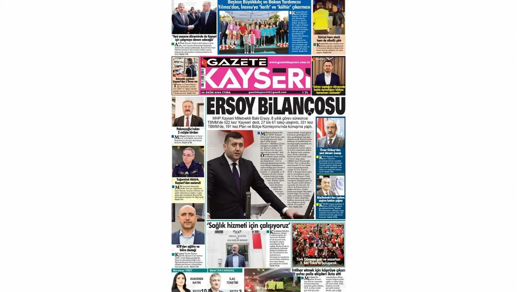 Kayseri yerel gazeteleri 2 Ekim sabahına hangi manşetlerle çıktı?