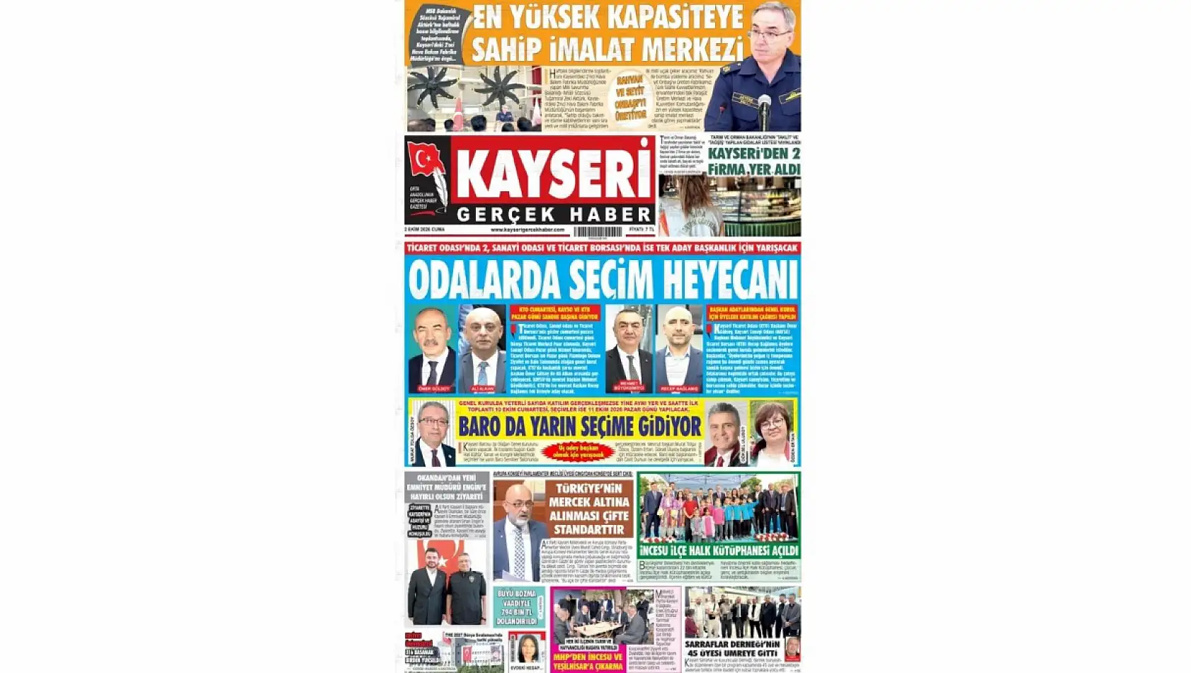 Kayseri yerel gazeteleri 2 Ekim sabahına hangi manşetlerle çıktı?