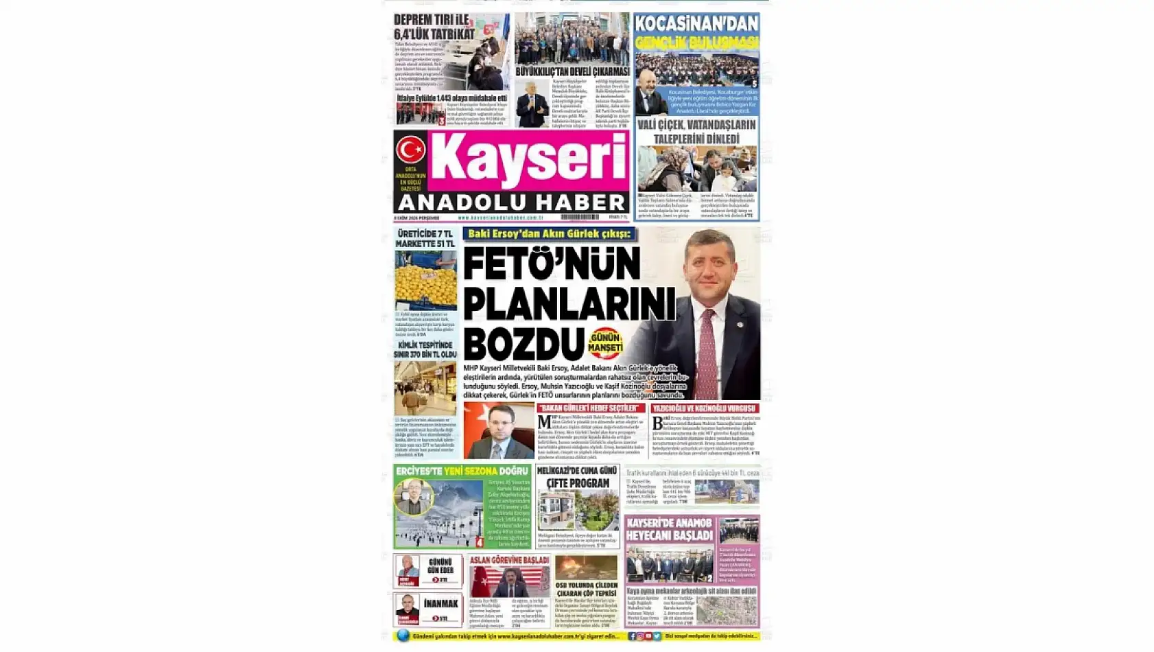 Kayseri yerel gazetelerinden çarpıcı manşetler! (8 Ekim 2026)