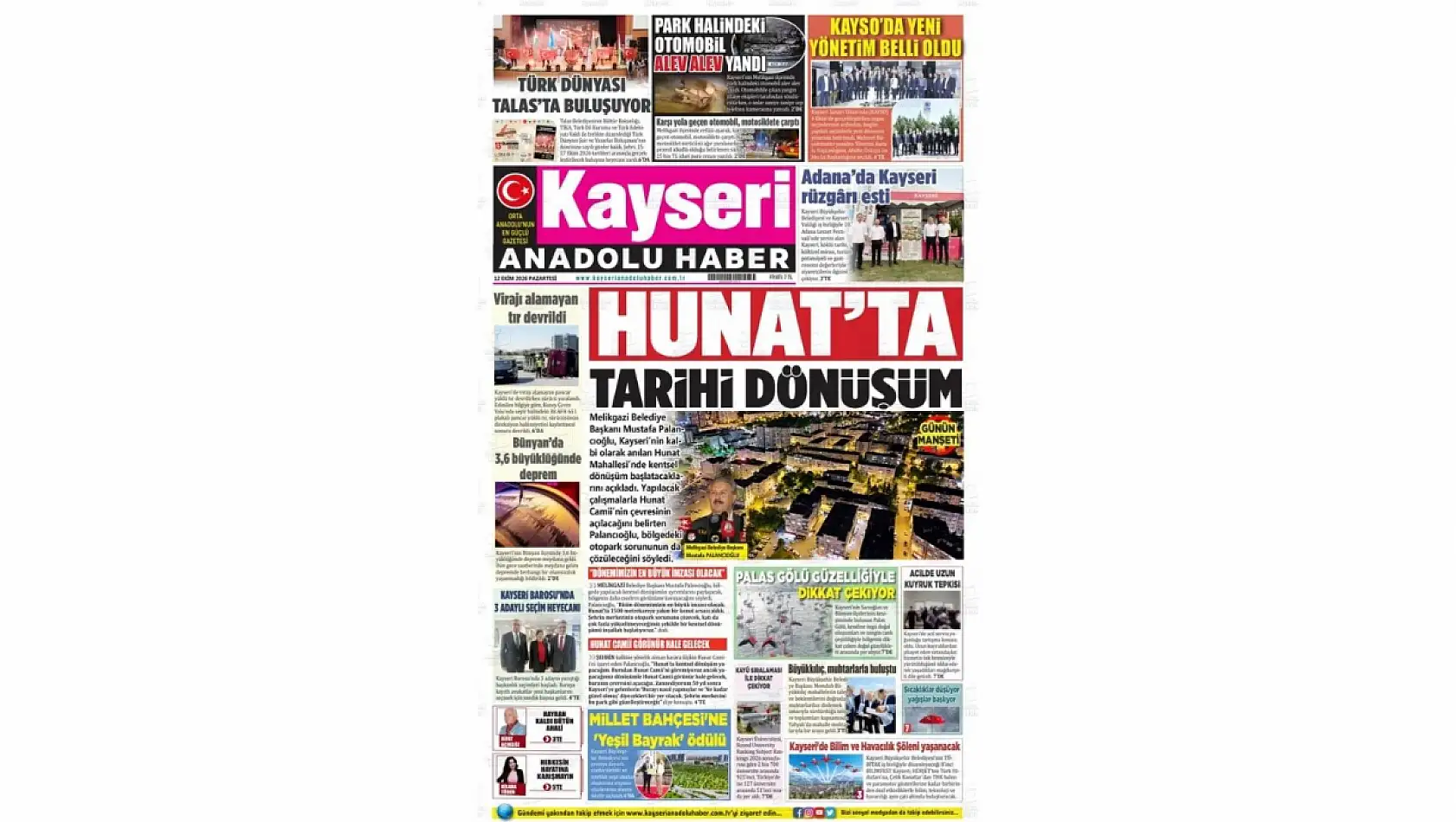 Kayseri gazetelerinden 12 Ekim sabahına çarpıcı manşetler!