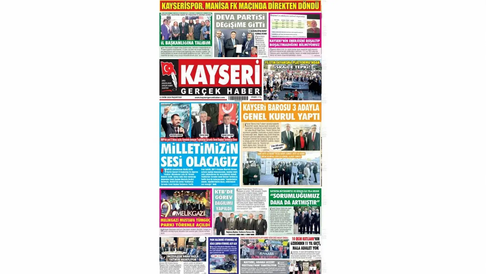 Kayseri gazetelerinden 12 Ekim sabahına çarpıcı manşetler!