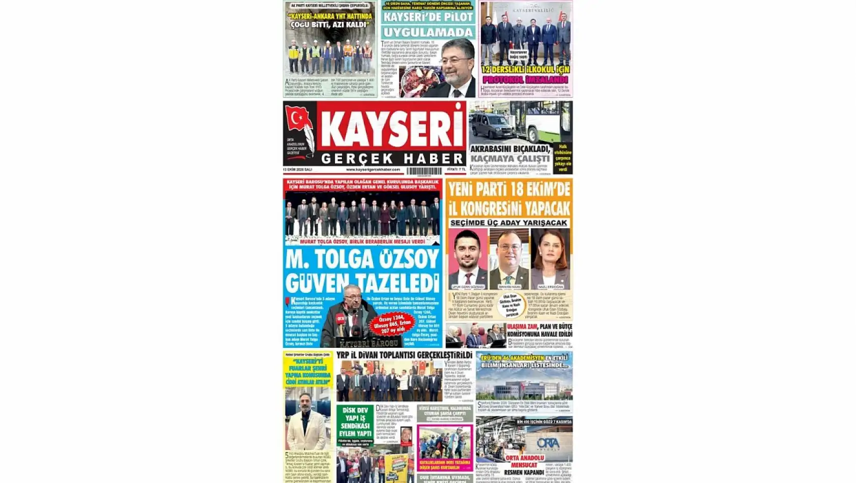 Kayseri yerel gazeteleri 13 Ekim gündemini belirledi!