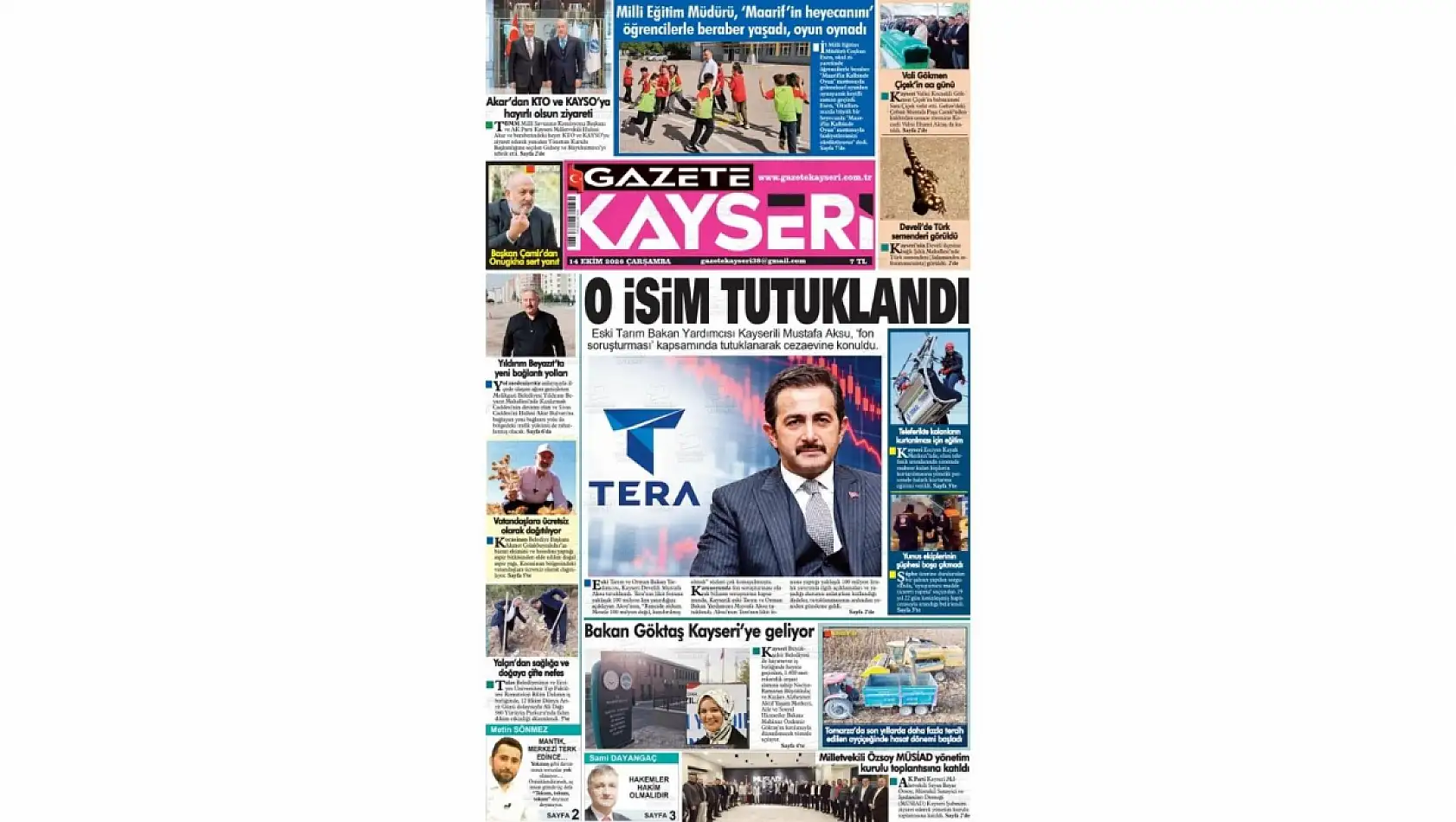 BİK'e bağlı Kayseri gazeteleri 14 Ekim'de manşete çıktı: Mustafa Aksu, Üretim İmzası...