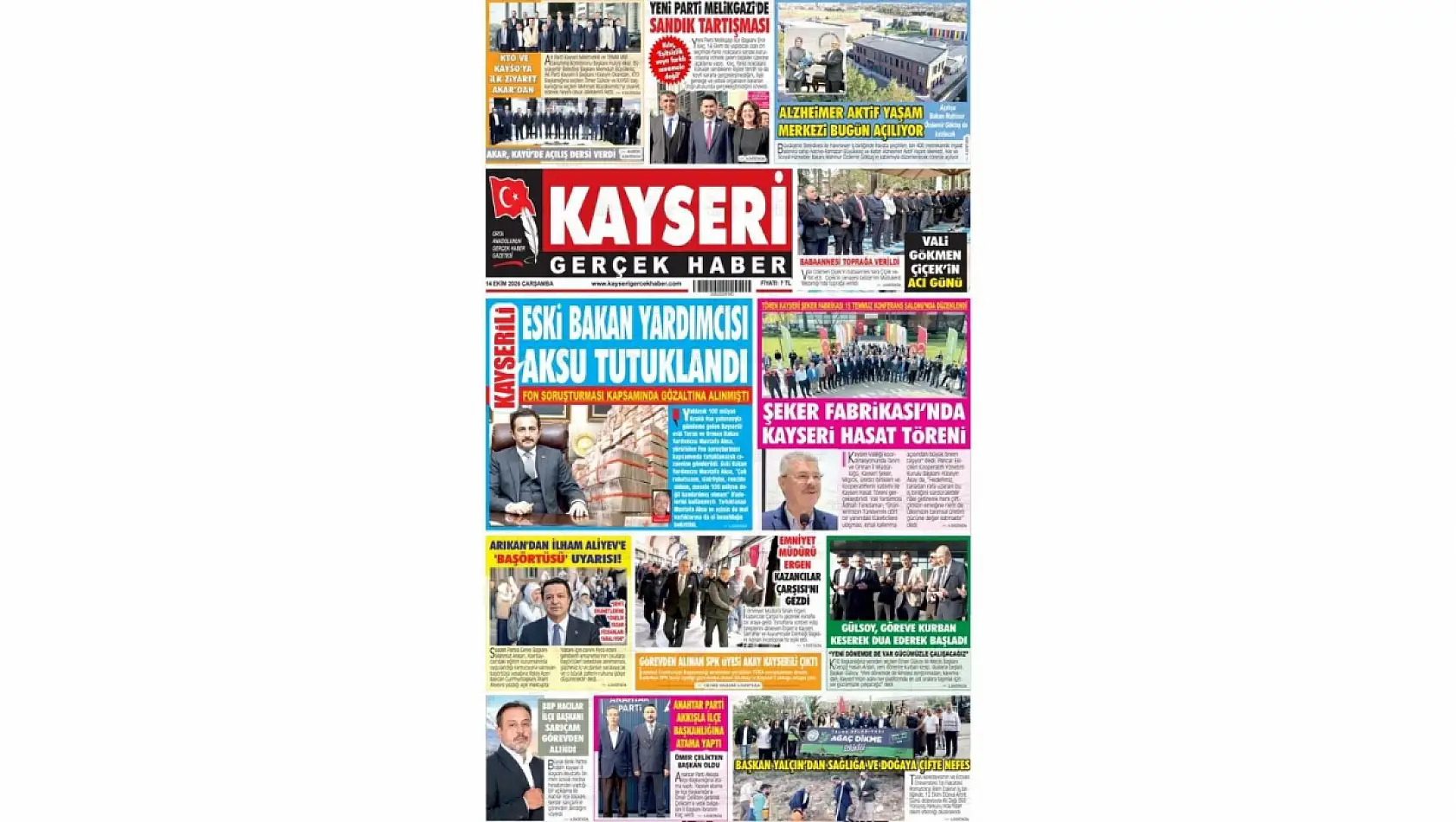 BİK'e bağlı Kayseri gazeteleri 14 Ekim'de manşete çıktı: Mustafa Aksu, Üretim İmzası...