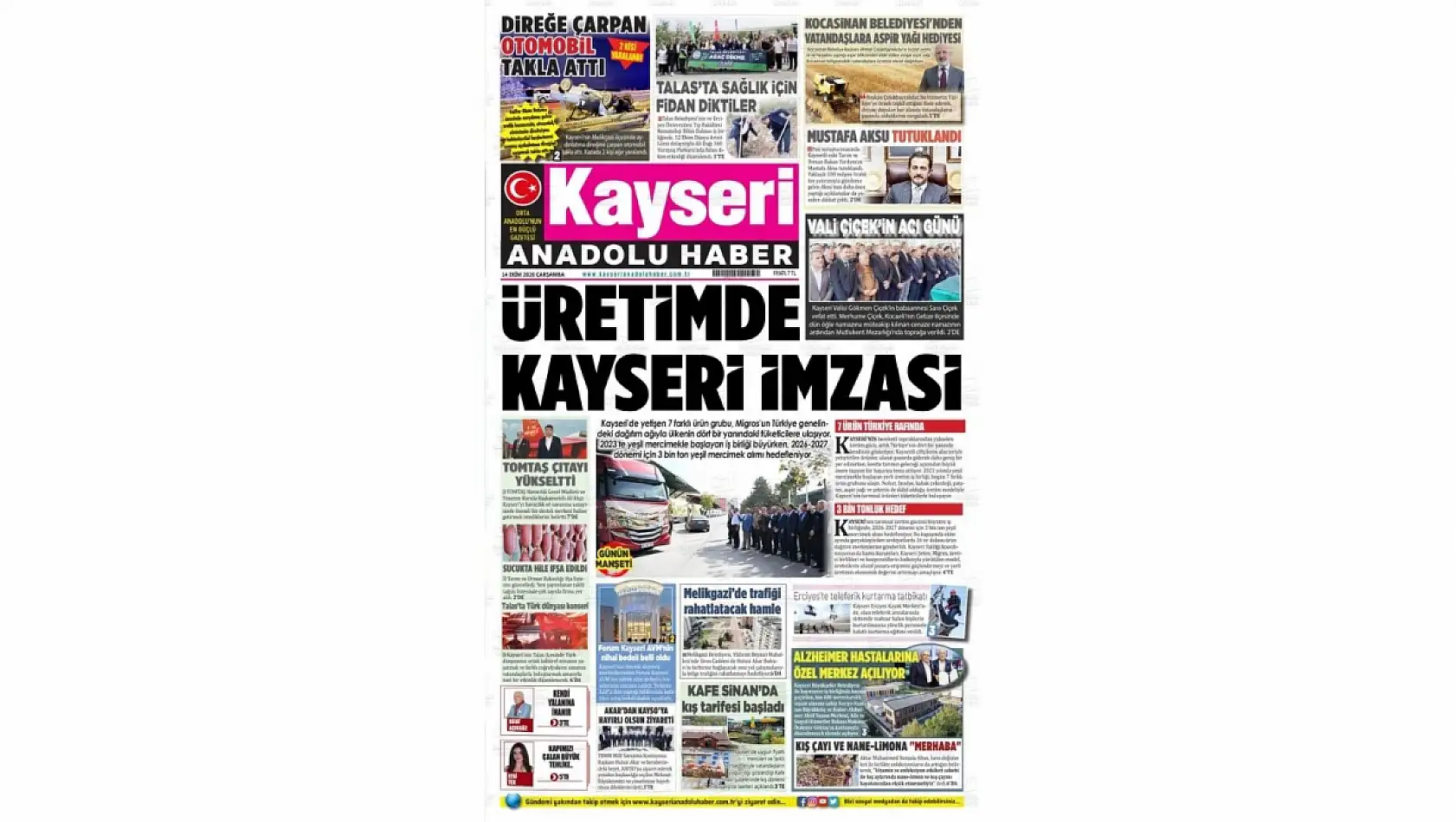 BİK'e bağlı Kayseri gazeteleri 14 Ekim'de manşete çıktı: Mustafa Aksu, Üretim İmzası...