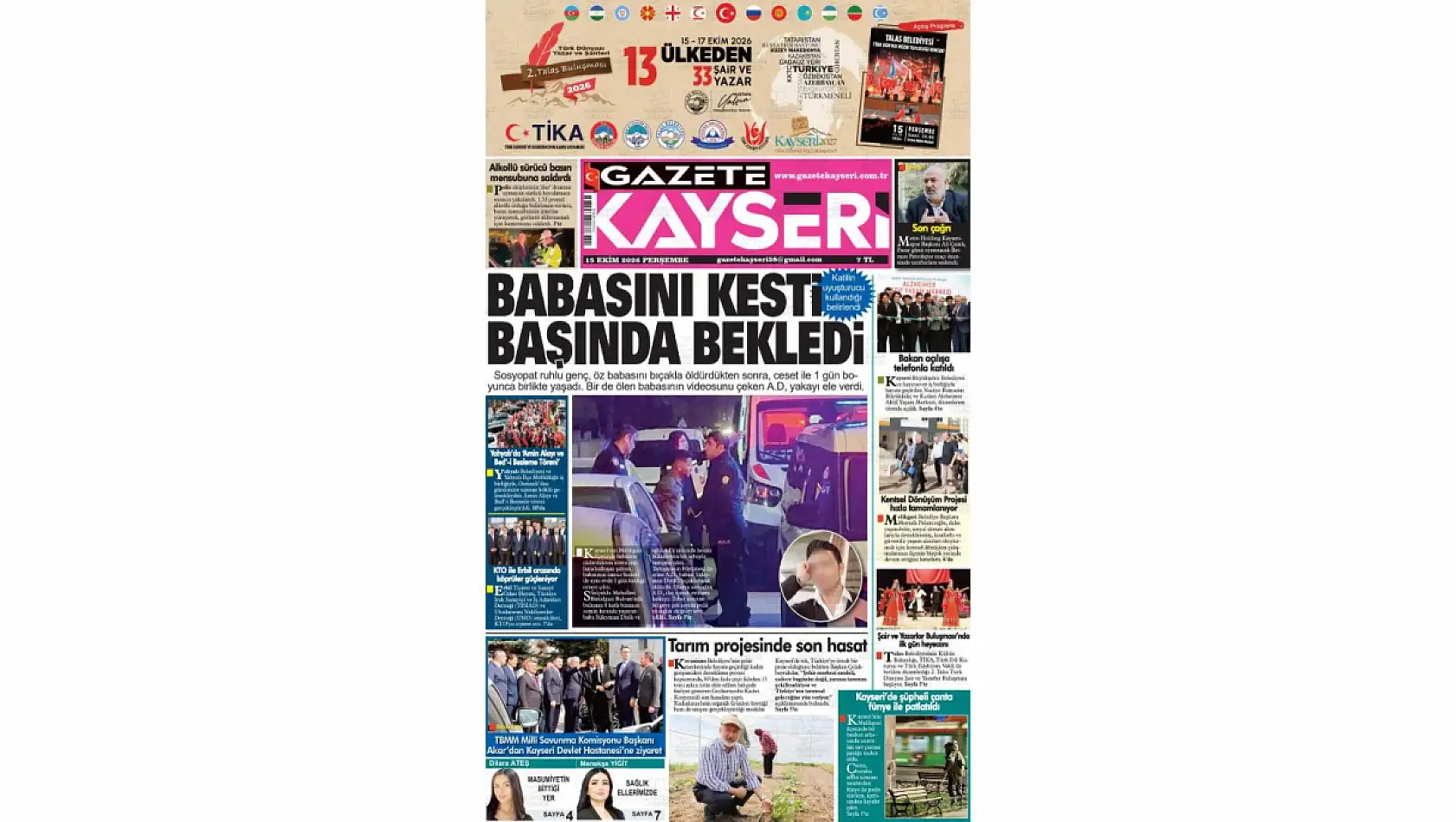 Kayseri gazetelerinden 15 Ekim sabahına çarpıcı manşetler!