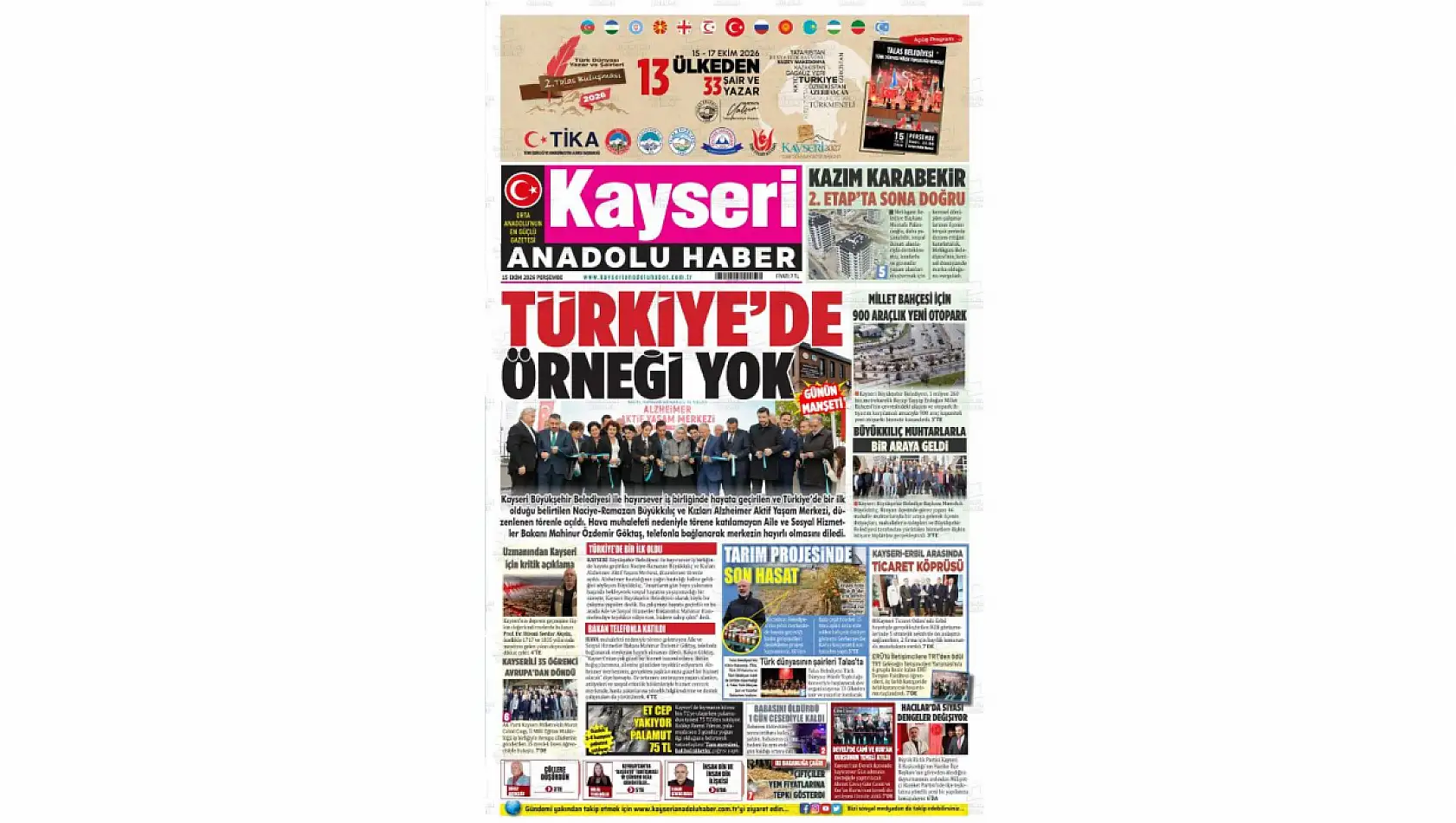 Kayseri gazetelerinden 15 Ekim sabahına çarpıcı manşetler!