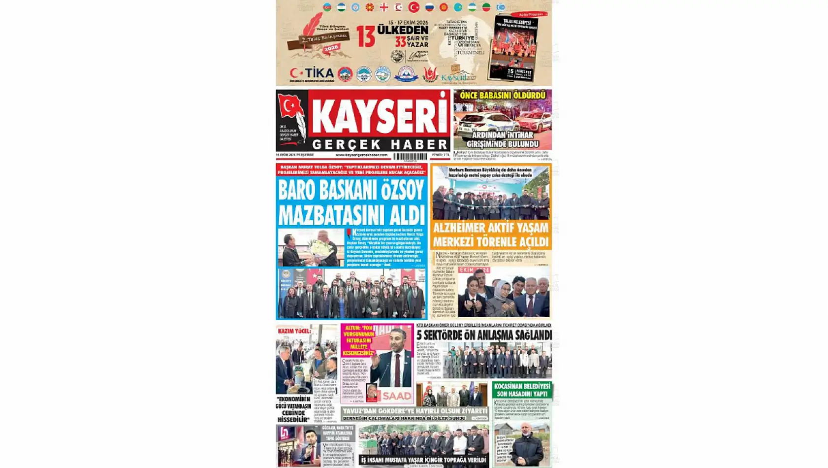 Kayseri gazetelerinden 15 Ekim sabahına çarpıcı manşetler!